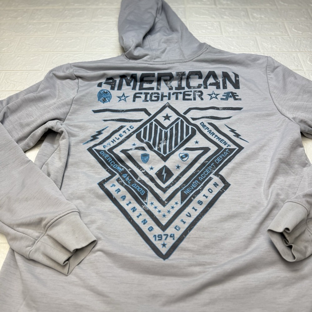 American Fighter Training Division Hoodie Mens XL Gray Pullover Fleece Graphic
